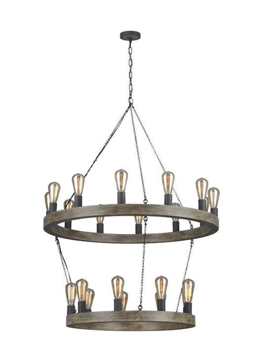 Visual Comfort Studio Sean Lavin Avenir Two-Tier Chandelier in Weathered Oak Wood / Antique Forged Iron F3934/21WOW/AF