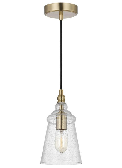 Generation Lighting Sean Lavin Loras 1-light ceiling pendant in satin brass with clear seeded glass shade P1449SB