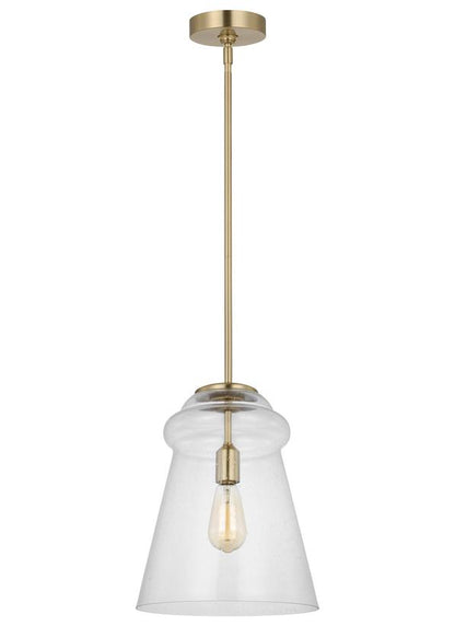 Generation Lighting Sean Lavin Loras 1-light ceiling pendant in satin brass with clear seeded glass shade P1459SB