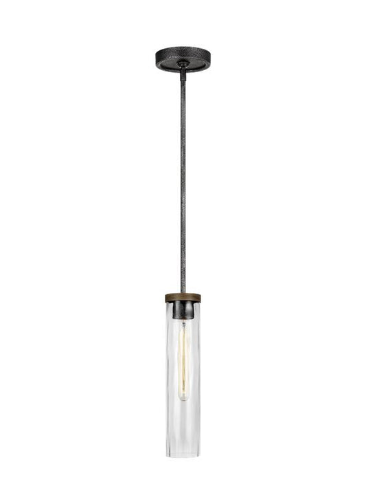 Visual Comfort Studio Sean Lavin Angelo Slim Pendant in Distressed Weathered Oak / Slate Grey Metal P1510DWK/SGM