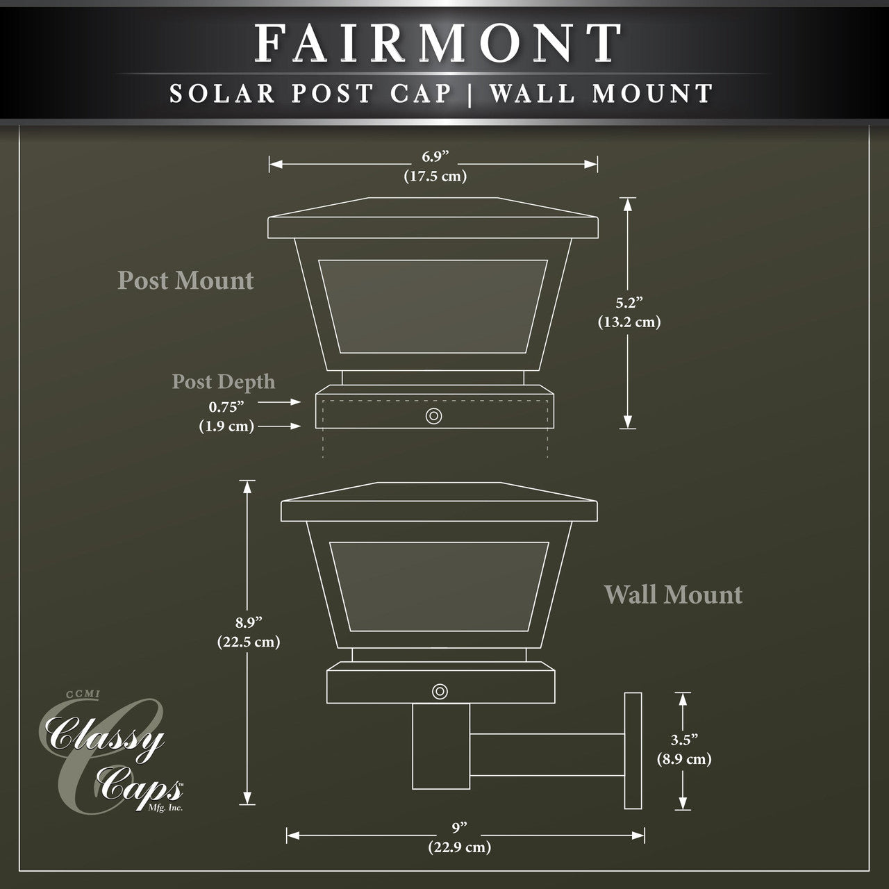 Classy Caps 5X5/4X4/3.5X3.5 White Fairmont Solar Post Cap FS100W