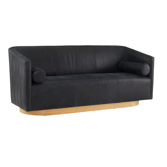 Arteriors Home Huxley Sofa Noir Leather White with Oyster Oak Wood Base FTU05