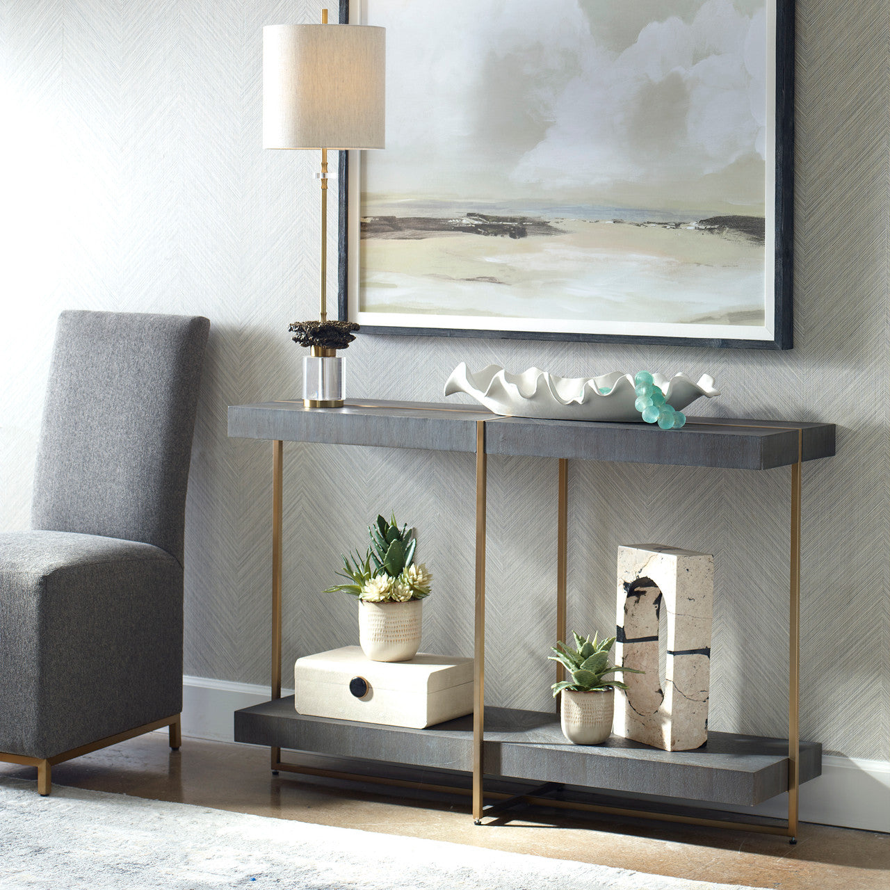 Uttermost Taja Modern Brass / Wood Console Table 22972