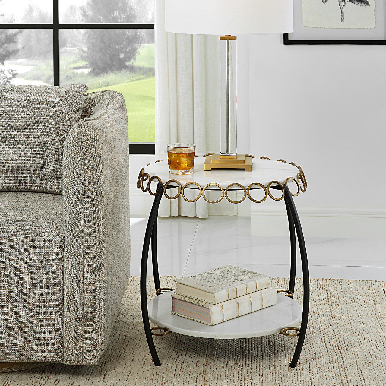 Uttermost Chainlink White Marble Side Table 22974