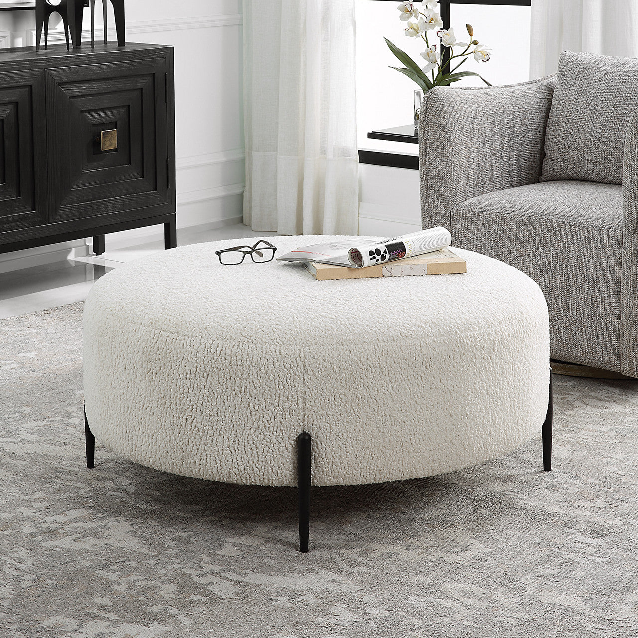 Uttermost Arles Large Plush White Ottoman 23778