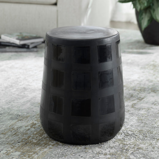 Uttermost Patchwork Gridded Black Garden Stool 22987