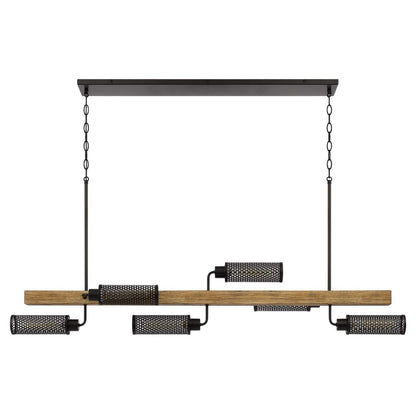 CAL Lighting Lenox pine wood island chandelier with metal mesh shades Light Oak FX-3008-6