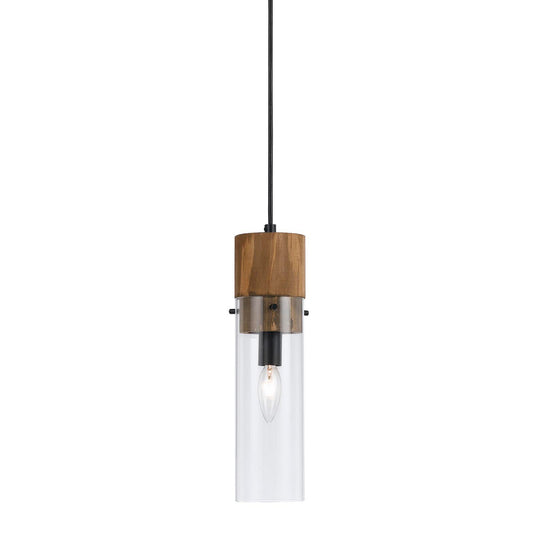 CAL Lighting 60W Spheroid Glass Pendant Black/Wood FX-3583-1P