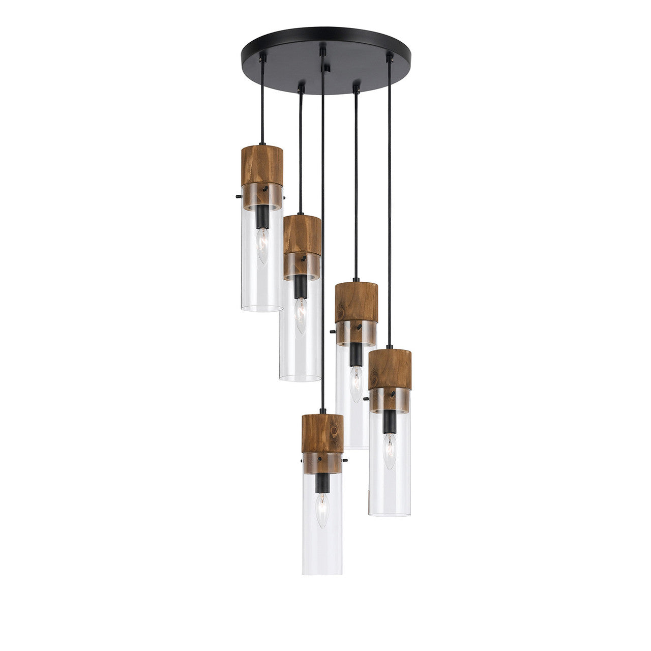 CAL Lighting 60W X 5 Spheroid Glass Pendant Black/Wood FX-3583-5