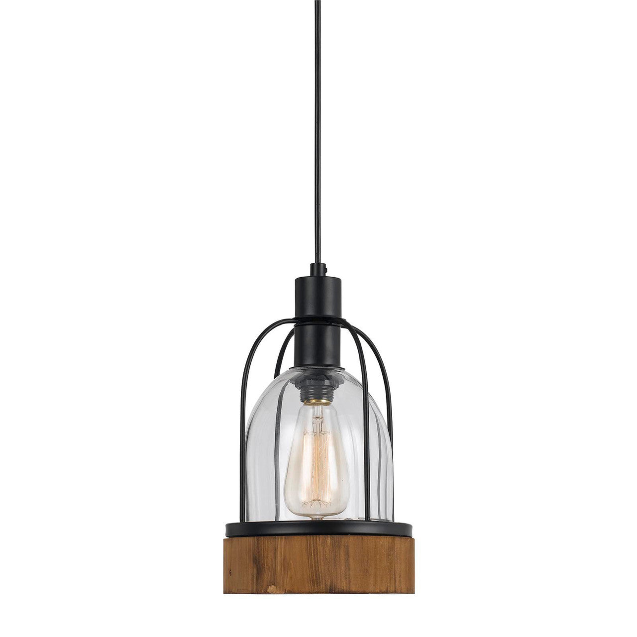 CAL Lighting 60W Beacon Glass Pendant (Edison Bulbs Not Included) Black/Wood FX-3584-1P