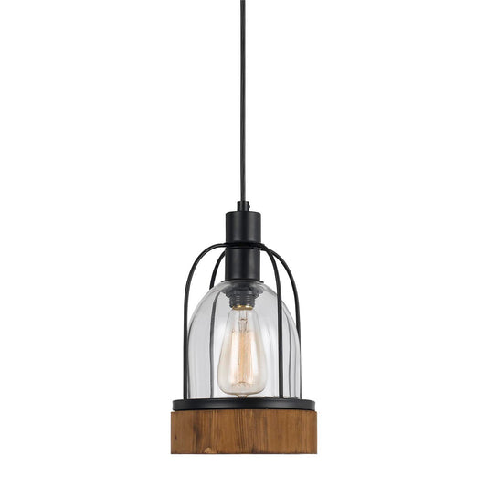 CAL Lighting 60W Beacon Glass Pendant (Edison Bulbs Not Included) Black/Wood FX-3584-1P