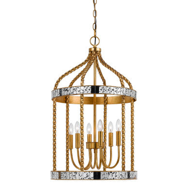 CAL Lighting 40W X 6 Glenwood Pendant French Gold/Antique Mirror FX-3599-6