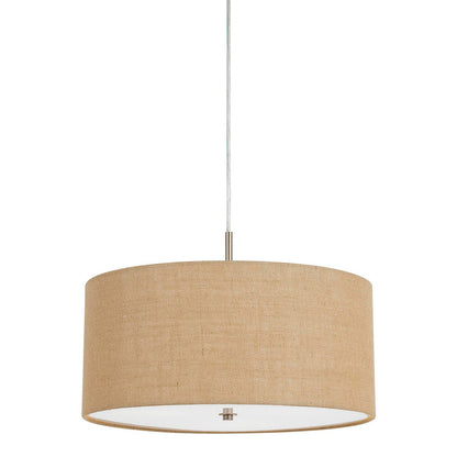 CAL Lighting 60W X 3 Addison Burlap Drum Pendant Brushed Steel FX-3627-1P