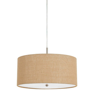 CAL Lighting 60W X 3 Addison Burlap Drum Pendant Brushed Steel FX-3627-1P