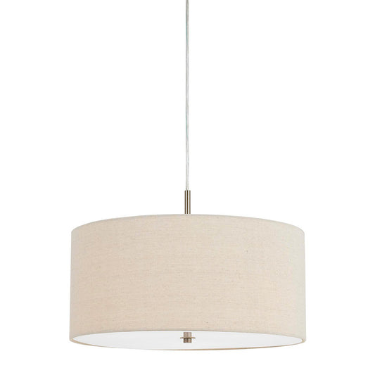 CAL Lighting 60W X 3 Addison Linen Drum Pendant Brushed Steel FX-3628-1P