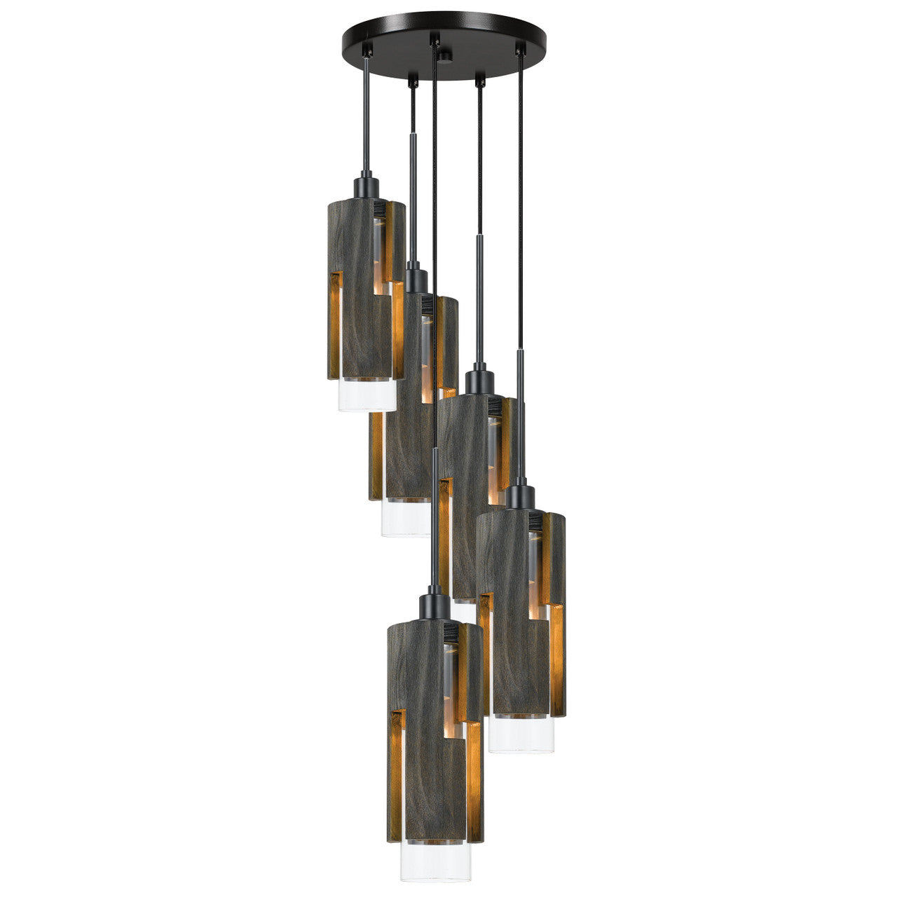 CAL Lighting Reggio Wood Pendant Glass Fixture (Edison Bulbs Not Included) Wood/Black FX-3641-5