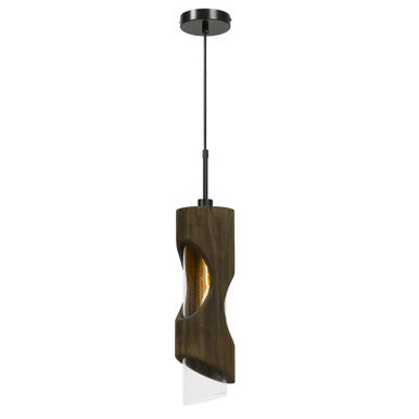 CAL Lighting 60W Zamora Wood Pendant With Clear Glass Shade (Edison Bulb Not included) Smoky Wood FX-3669-1P