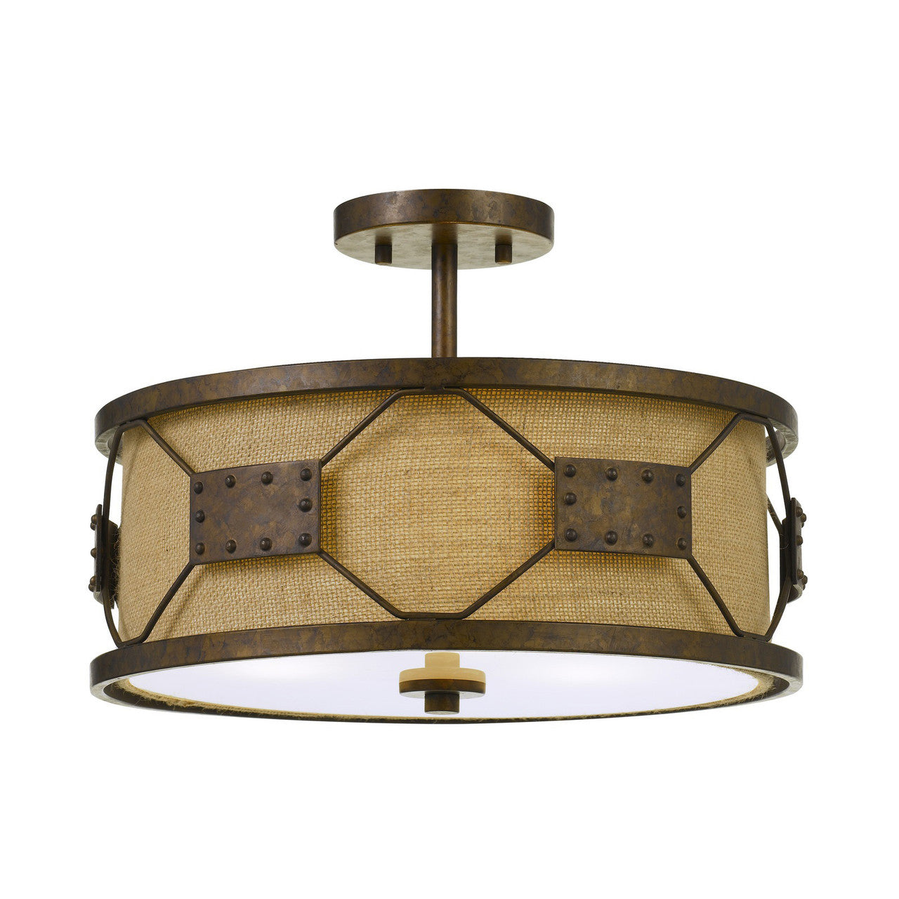 CAL Lighting 60W X 3 Ragusa Metal 2 in 1 Pendant/Semi Flush Mount Fixture With Burlap Shade Rust FX-3681-3