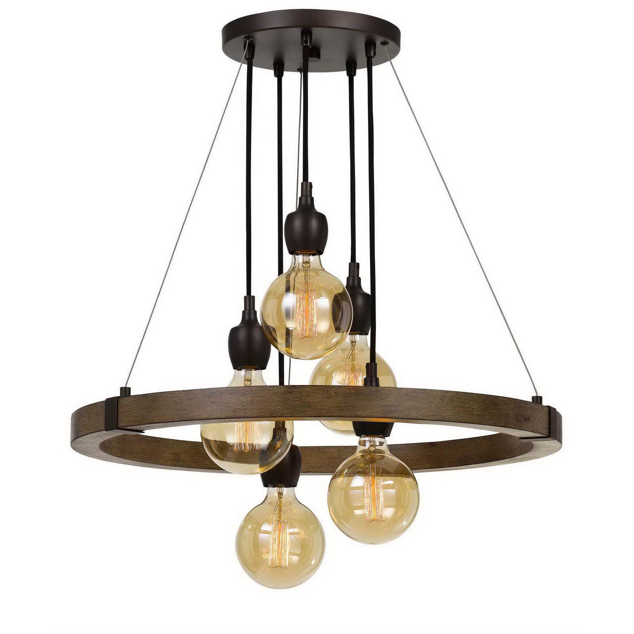 CAL Lighting Martos Metal/Wood Chandelier. (Edison Bulbs Included) Pine/Iron FX-3687-5