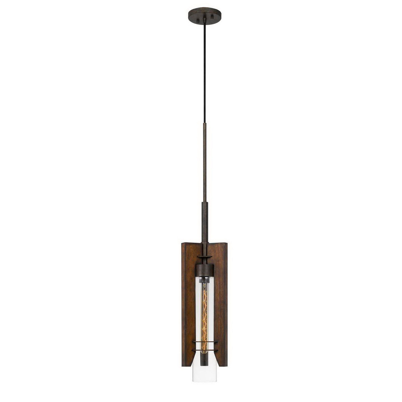 CAL Lighting 60W Almeria Wood/Glass Pendant Fixture (Edison Bulb Not included) Pine/Iron FX-3690-1