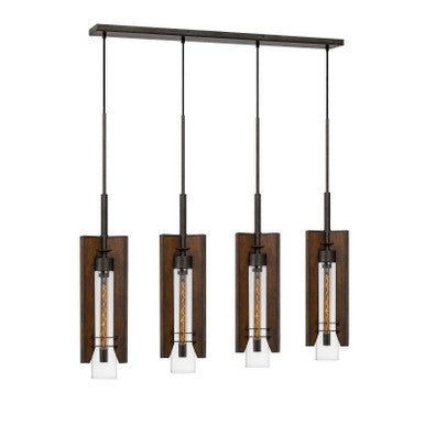 CAL Lighting 60W X 3 Almeria Wood/Glass 4 Light Pendant Fixture (Edison Bulbs Not Included) Pine/Iron FX-3690-4