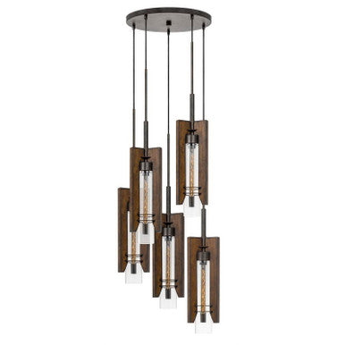 CAL Lighting 60W X 3 Almeria Wood/Glass 4 Light Pendant Fixture (Edison Bulbs Not Included) Pine/Iron FX-3690-5