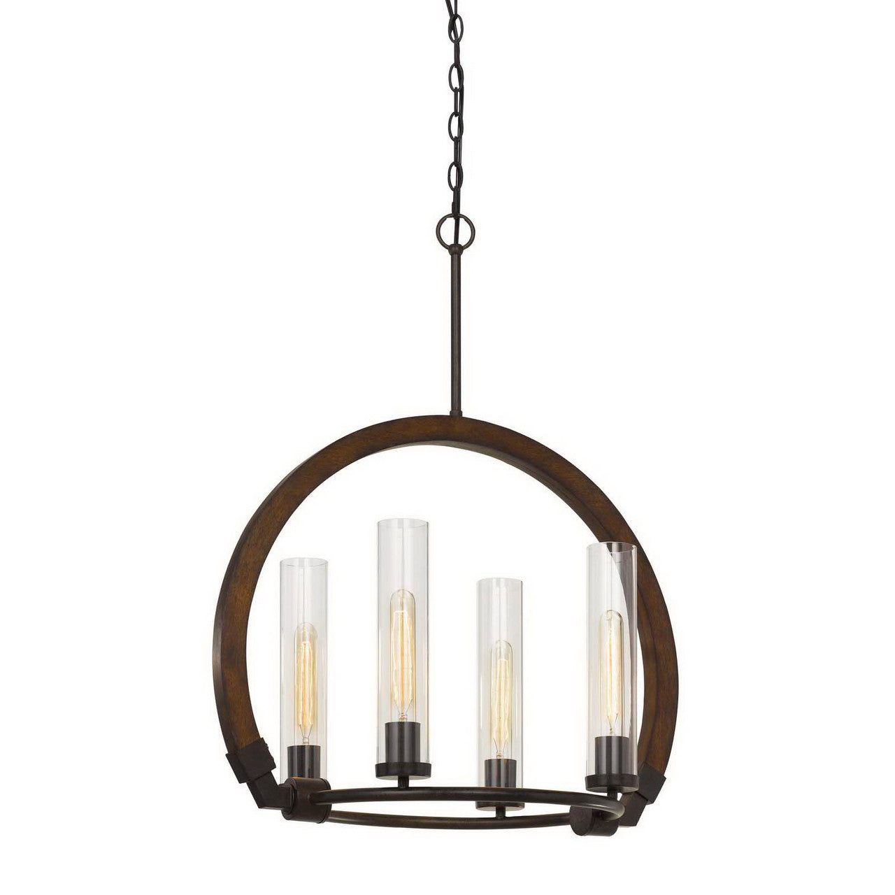 CAL Lighting Sulmona Wood/Metal Chandelier With Glass Shade (Edison Bulbs Not Included) Oak/Iron FX-3691-4