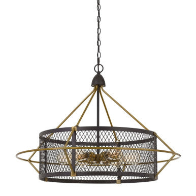 CAL Lighting Caserta Metal Chandelier With Mesh Shade (Edison Bulbs Not Included) Antique Brass/Black FX-3696-6