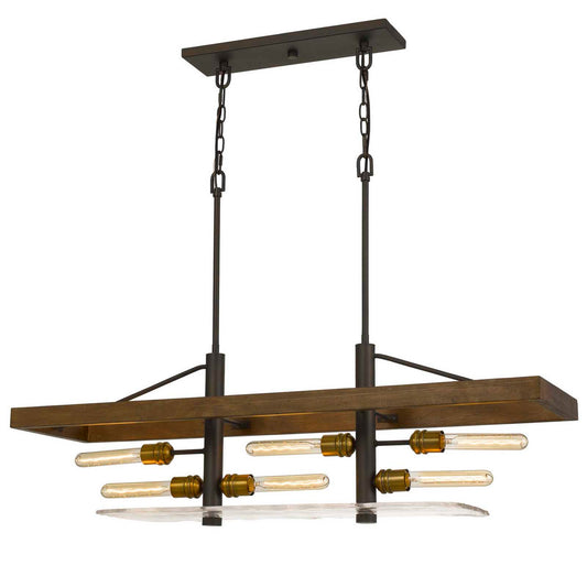 CAL Lighting Craiova Pine Wood Island Chandelier With Hand Crafted Glass (Edison Bulbs Not Included) Wood FX-3701-6