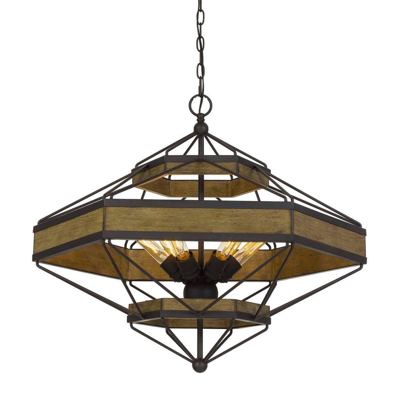 CAL Lighting Alicante Pine Wood/Metal Chandelier (Edison Bulbs Not Included) Wood/Black FX-3702-6