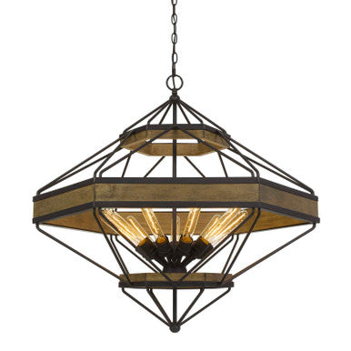 CAL Lighting Alicante Pine Wood/Metal Chandelier (Edison Bulbs Not Included) Wood/Black FX-3702-9