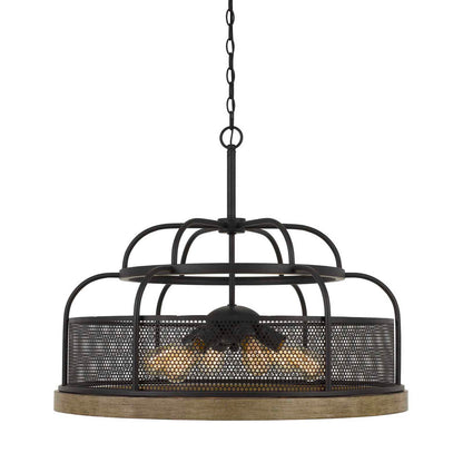 CAL Lighting Akaki Metal/Pine Wood Chandelier (Edison Bulbs Not Included) Iron/Light Oak FX-3706-6