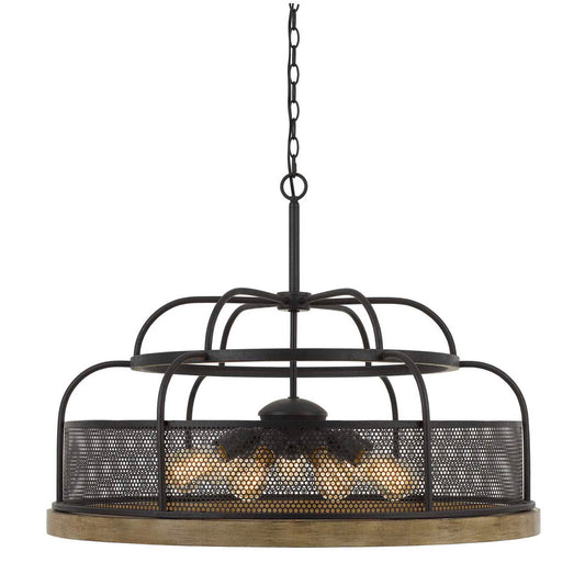 CAL Lighting Akaki Metal/Pine Wood Chandelier (Edison Bulbs Not Included) Iron/Light Oak FX-3706-9