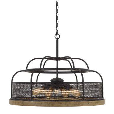 CAL Lighting Akaki Metal/Pine Wood Chandelier (Edison Bulbs Not Included) Iron/Light Oak FX-3706-9