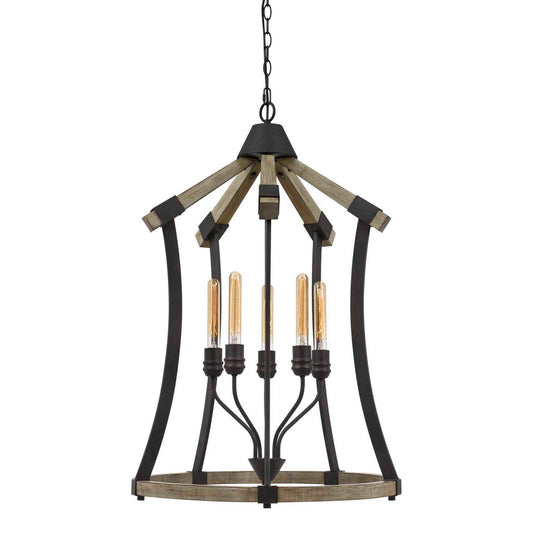 CAL Lighting Dali Metal/Pine Wood Chandelier (Edison Bulbs Not Included) Iron/Light Oak FX-3707-5