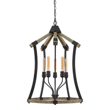 CAL Lighting Dali Metal/Pine Wood Chandelier (Edison Bulbs Not Included) Iron/Light Oak FX-3707-5