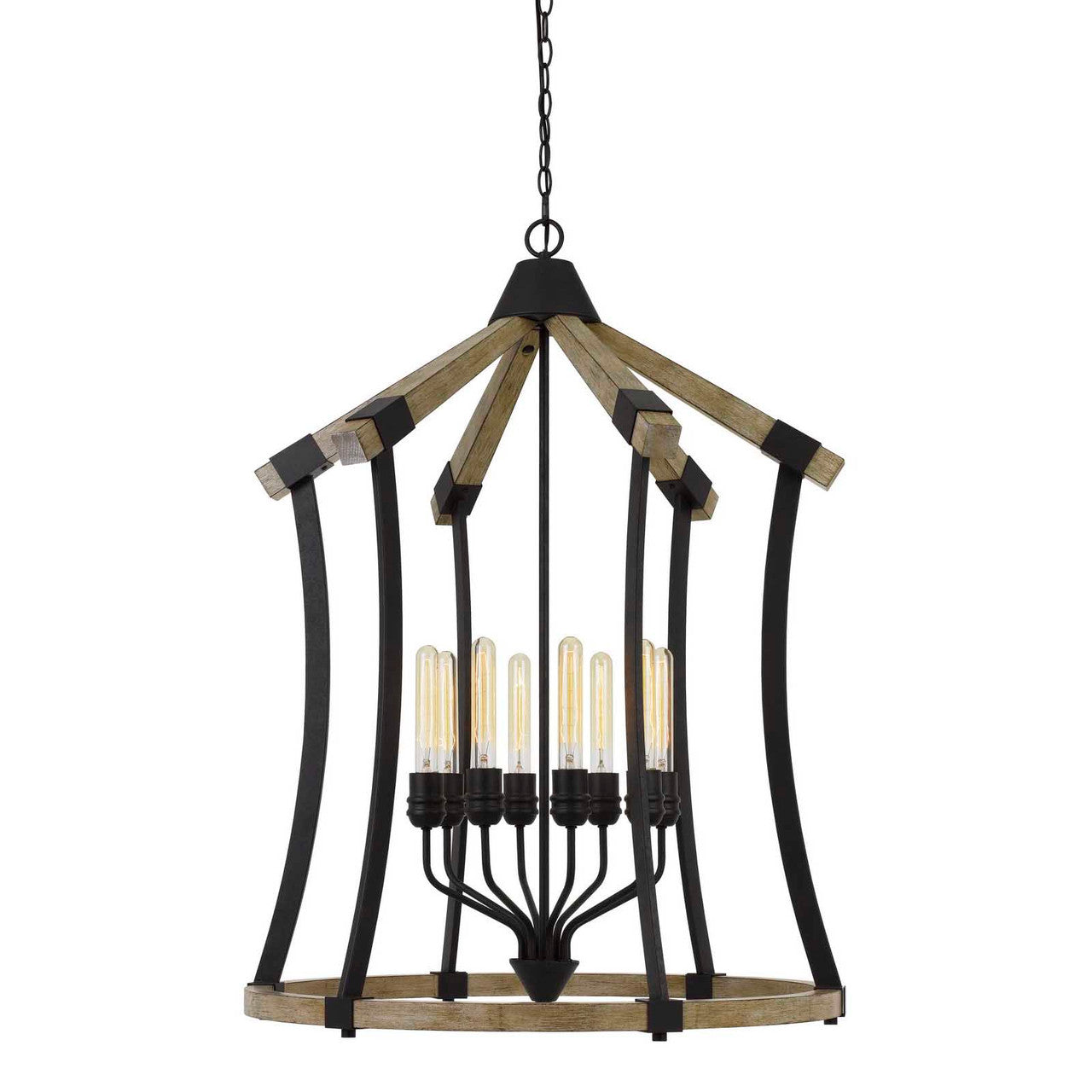 CAL Lighting Dali Metal/Pine Wood Chandelier (Edison Bulbs Not Included) Iron/Light Oak FX-3707-8