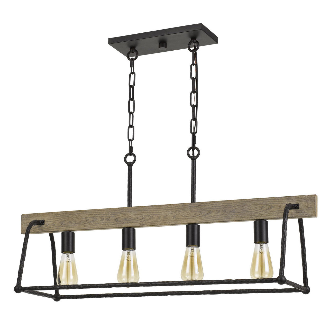 CAL Lighting Lockport Hang Forged Metal/Wood Island Chandelier (Edison Bulbs Not Included) Black/Wood FX-3712-4