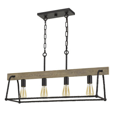 CAL Lighting Lockport Hang Forged Metal/Wood Island Chandelier (Edison Bulbs Not Included) Black/Wood FX-3712-4