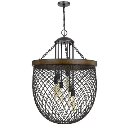 CAL Lighting Marion Metal/Wood Mesh Shade Chandelier (Edison Bulbs Not Included) Bronze/Wood FX-3718-6