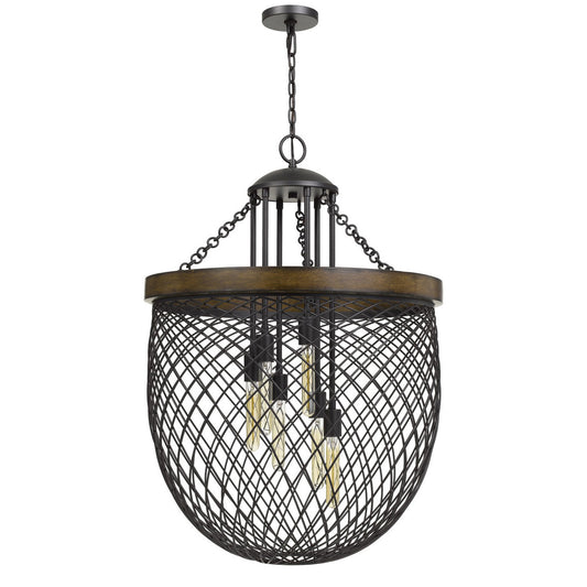 CAL Lighting Marion Metal/Wood Mesh Shade Chandelier (Edison Bulbs Not Included) Bronze/Wood FX-3718-6