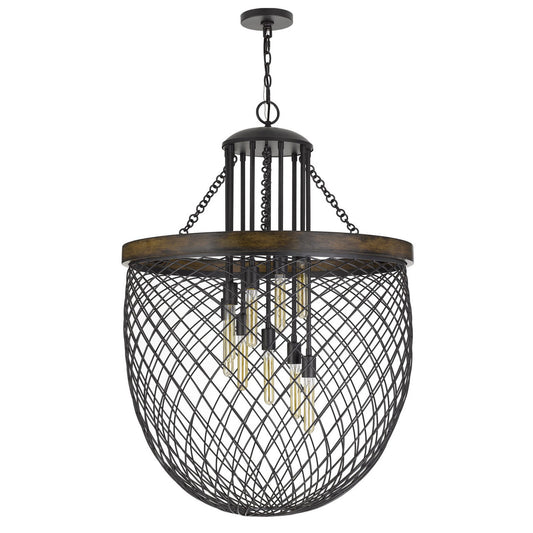 CAL Lighting Marion Metal/Wood Mesh Shade Chandelier (Edison Bulbs Not Included) Bronze/Wood FX-3718-9