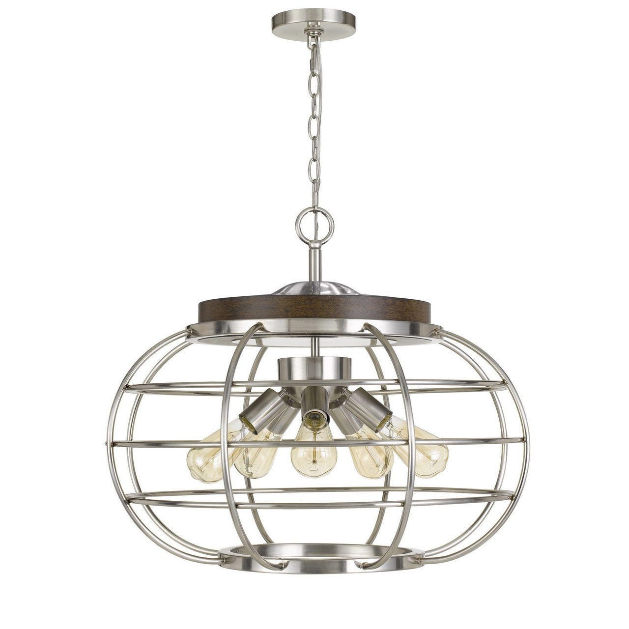 CAL Lighting Liberty Metal Chandelier (Edison Bulbs Not Included) Brushed Steel/Wood FX-3719-5