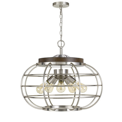 CAL Lighting Liberty Metal Chandelier (Edison Bulbs Not Included) Brushed Steel/Wood FX-3719-5