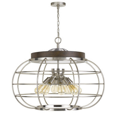 CAL Lighting Liberty Metal Chandelier (Edison Bulbs Not Included) Brushed Steel/Wood FX-3719-8