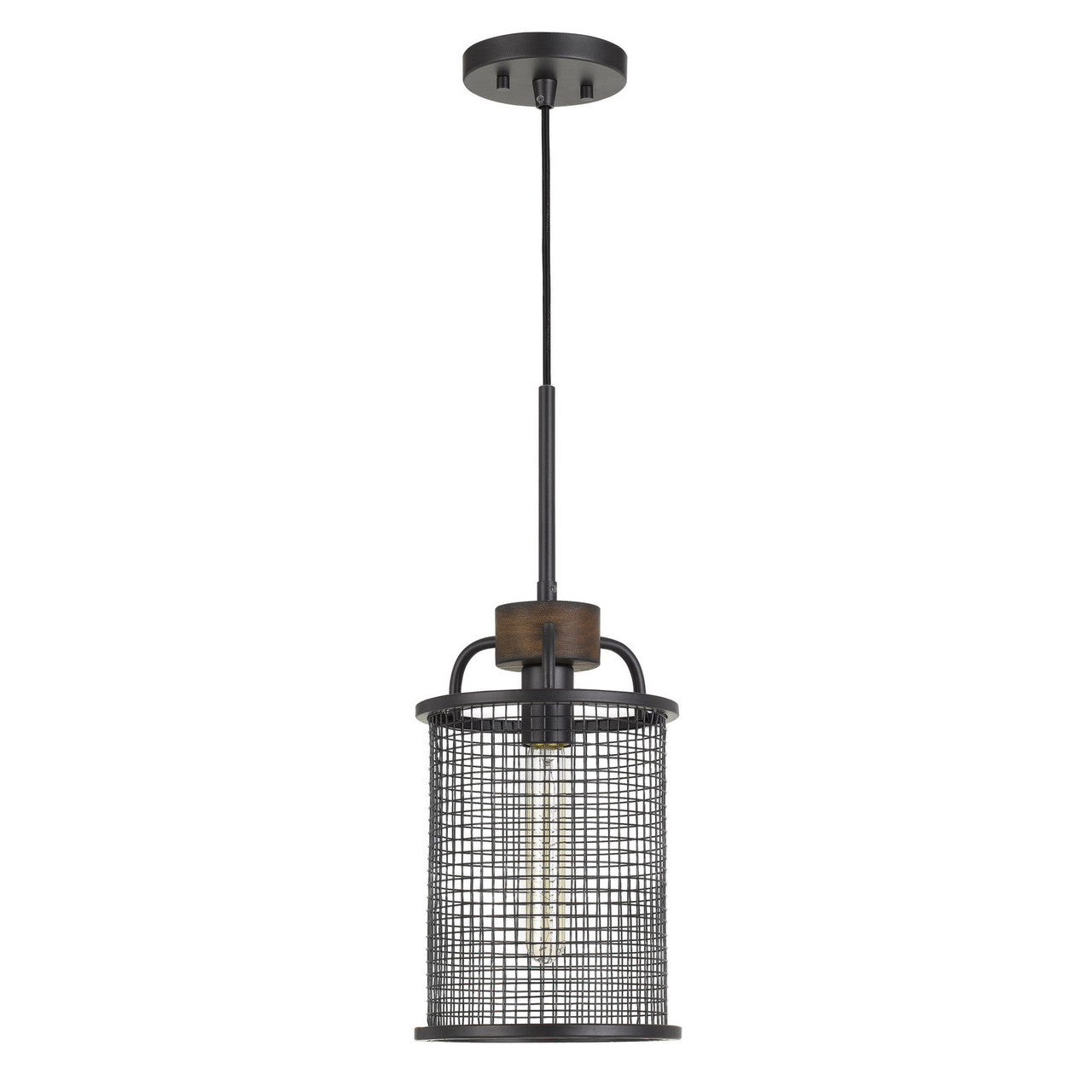 CAL Lighting Aberdeen Mesh Metal/Wood Pendant Light (Edison Bulb Not Included) Bronze/Wood FX-3720-1