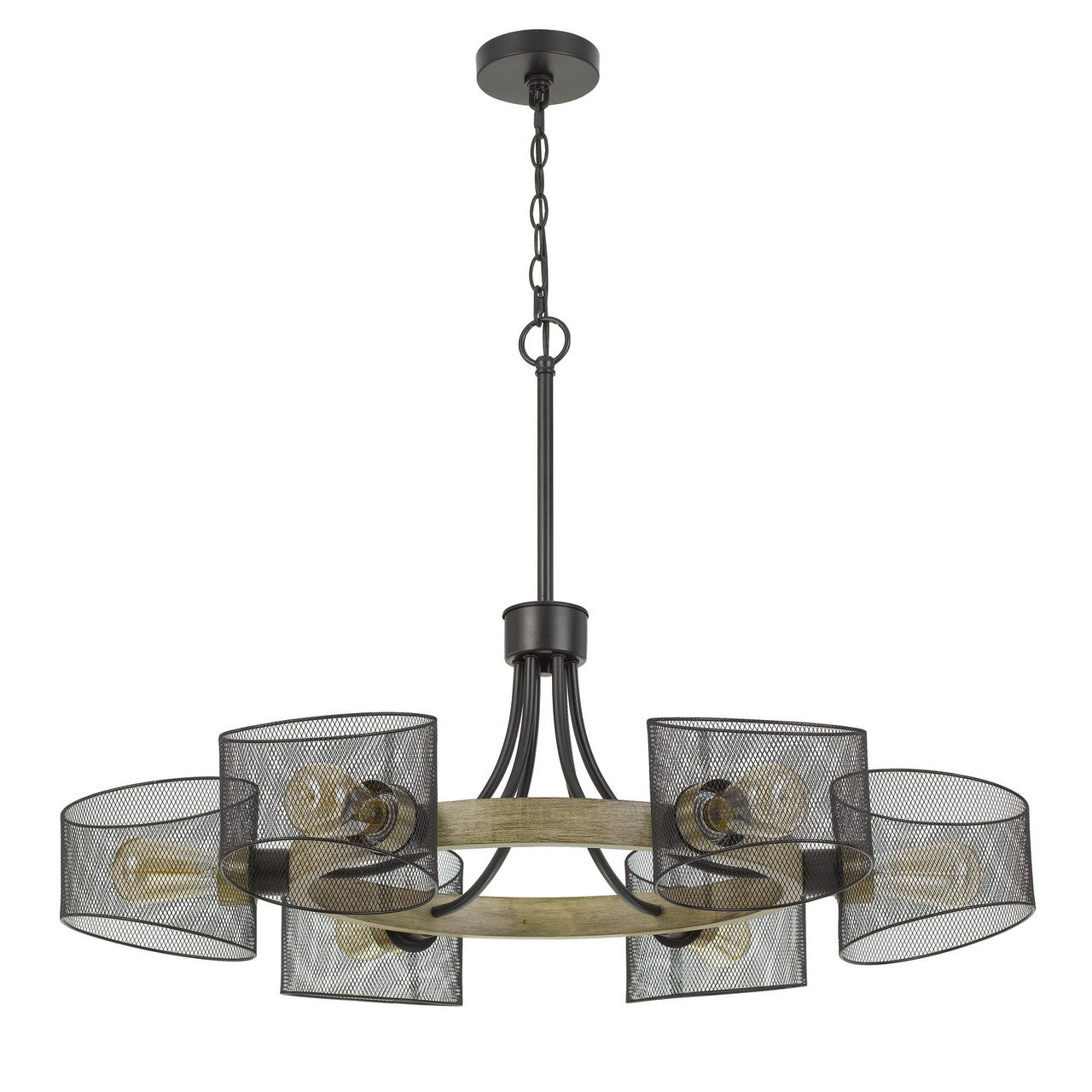 CAL Lighting Dronten Metal/Wood Chandelier With Mesh Shades (Edison Bulbs Are Not Included)  FX-3742-6