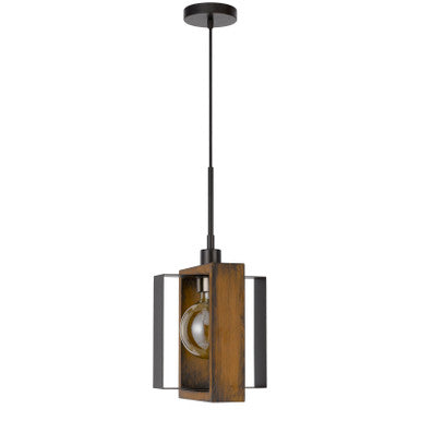 CAL Lighting 60W Agrigento pine wood/metal mini pendant fixture (Edison Bulb Included) Wood/Black FX-3755-1