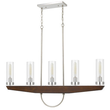 CAL Lighting Ercolano pine wood/metal island chandelier with clear glass shade (Edison Bulbs Not Included) Wood/brushed Steel FX-3756-5