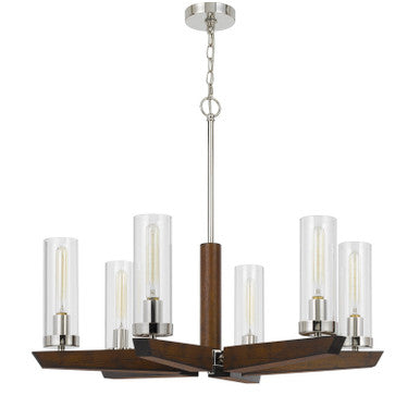 CAL Lighting Ercolano pine wood/metal chandelier with clear glass shade (Edison Bulbs Not Included) Wood/brushed Steel FX-3756-6